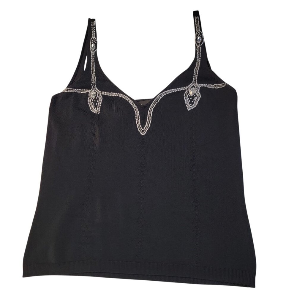 Nicole Miller Collection‎ Sleeveless Sweater Black Embellished Neck Ribbed Sz M